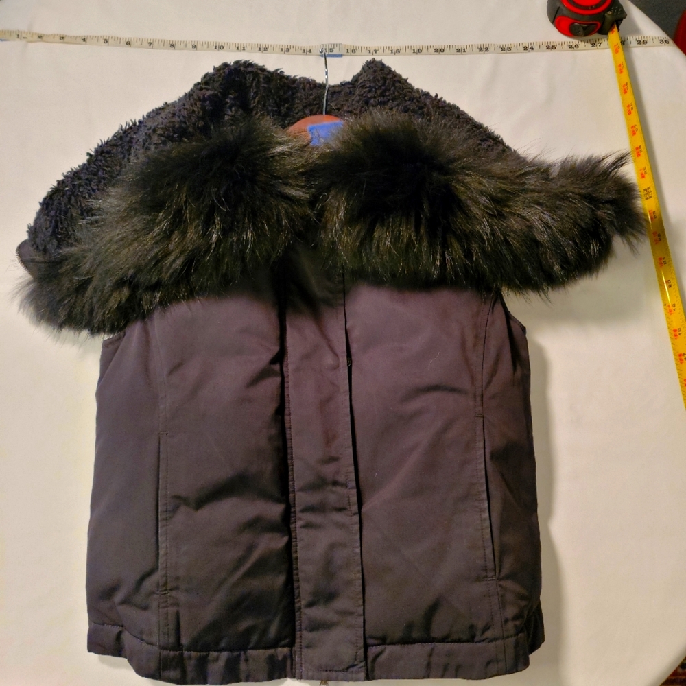 Theory Vest w/ Asiatic Racoon lined hood (unzips into 2 parts) Black / Dark Grey